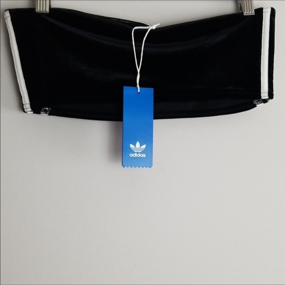 Adidas Original 3 Stripe Velvet Bra Top in Black - Picture 6 of 8